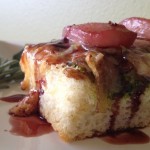 Focaccia with Spiced Pears, Pesto and Brie