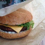 Vegetarian burger on a bun with cheese