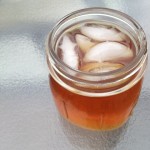 Mason jar filled with iced coffee tea