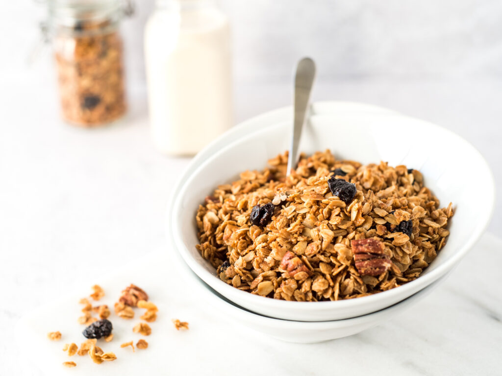 Bowl of granola with spoon