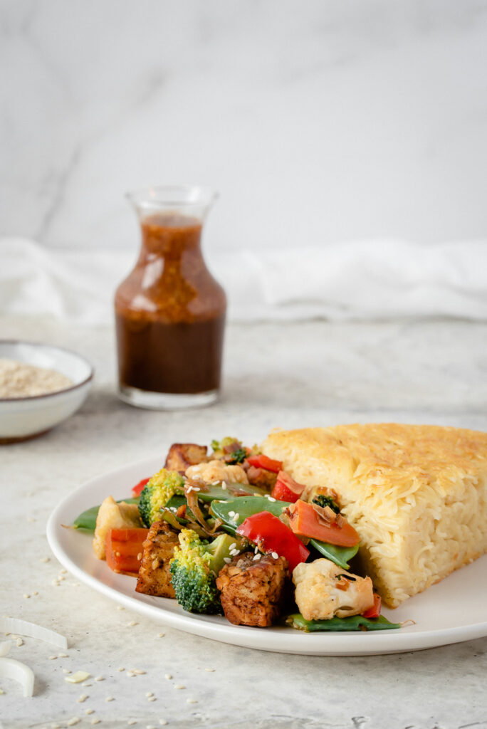 Plate with noodles and stir fry