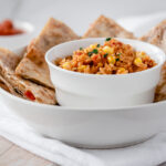 Bowl with rice and quesadillas