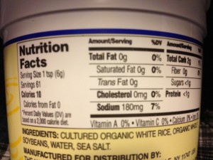 Miso Nutrition Facts Label