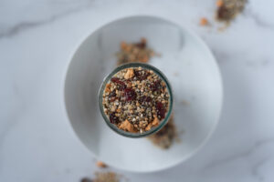 Top down view of a jar full of cereal