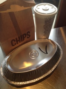 Chipotle vegetarian bowl to go with chips and a drink