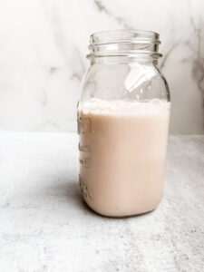 Canning jar filled with coconut horchata