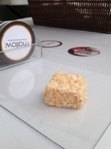 Toasted coconut vegan marshmallow on glass