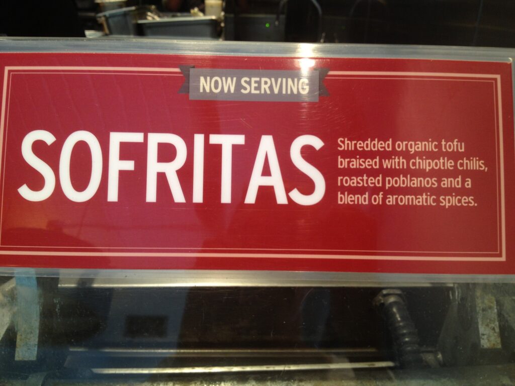 Sofritas sign at Chipotle