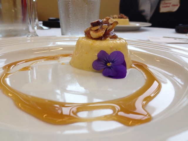 Winter squash panna cotta, spiced cider gastrique and hazelnut brittle