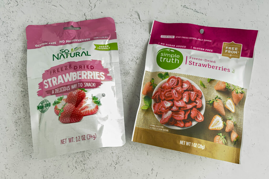 Two bags of freeze dried strawberries