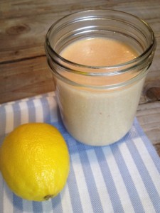 Peach Lemon Cream Smoothie in Mason Jar with Lemon