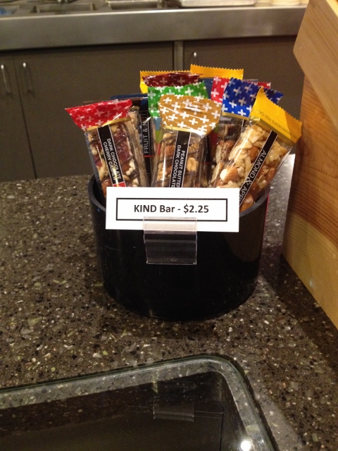 A crock full of KIND bars at the PIckford Theater