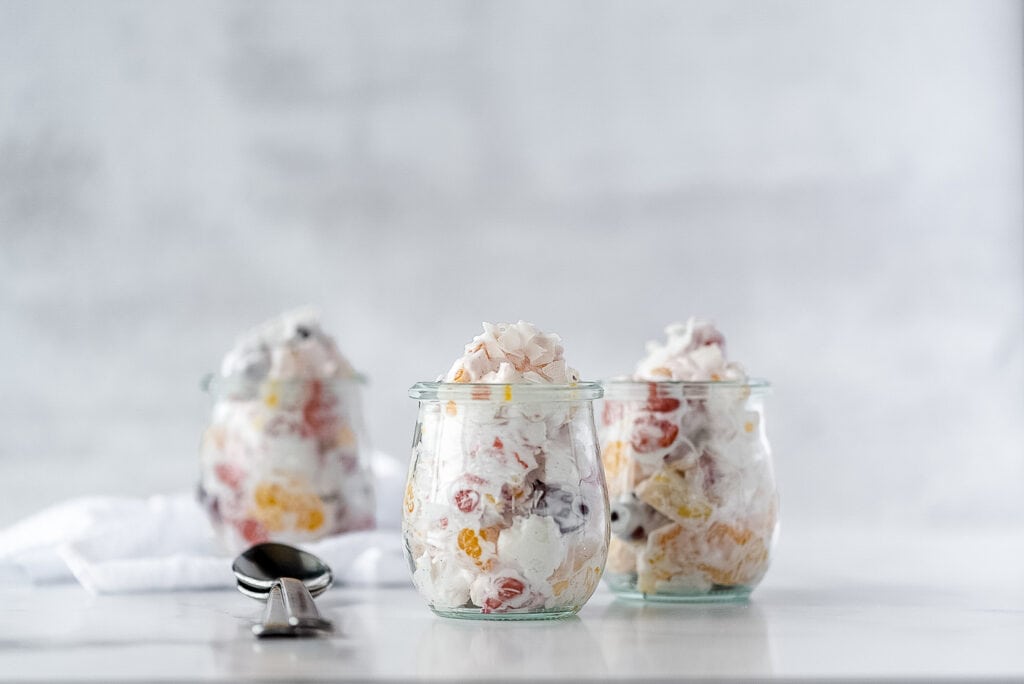 Three jars of ambrosia salad