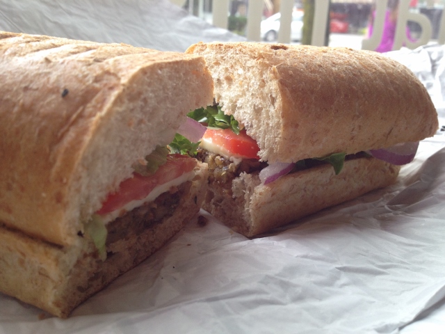 Lentil burger on a whole wheat bun