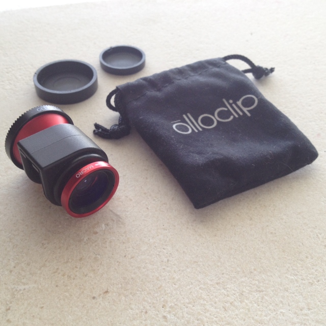 olloclip lens, lens caps and bag