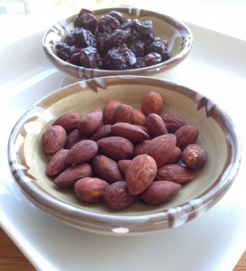 1/3 cup dried tart cherries and 1 ounce tamari almonds