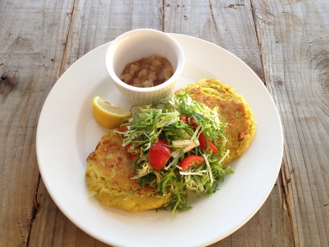 Potato Rosti with Frisee Salad and Tamarind Chutney