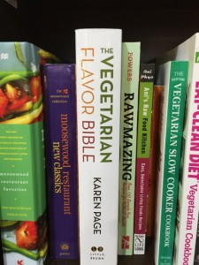Vegetarian cookbooks on the shelf