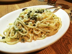 Linguine with roasted pine nuts