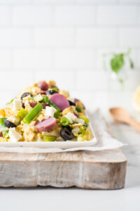 Side view of a platter of tofu scramble