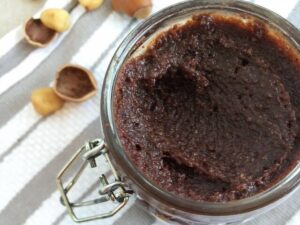 Top down view of jar of nutella