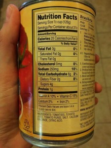 Canned diced tomatoes nutrition facts label