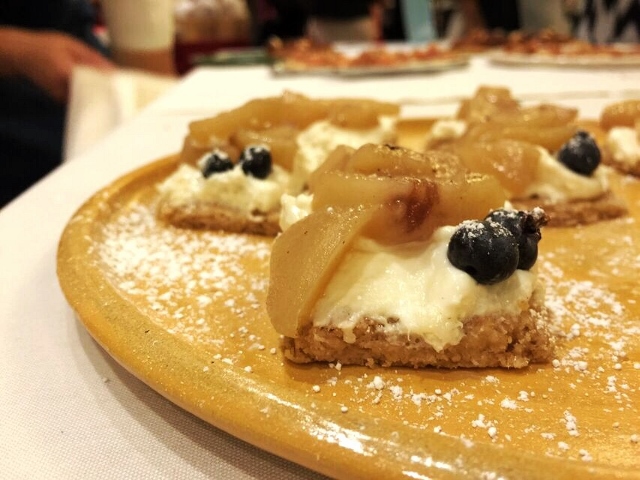 Lark's white peach, blueberry, and mascarpone tart