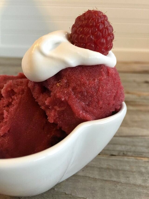 Sorbet with coconut milk whipped cream