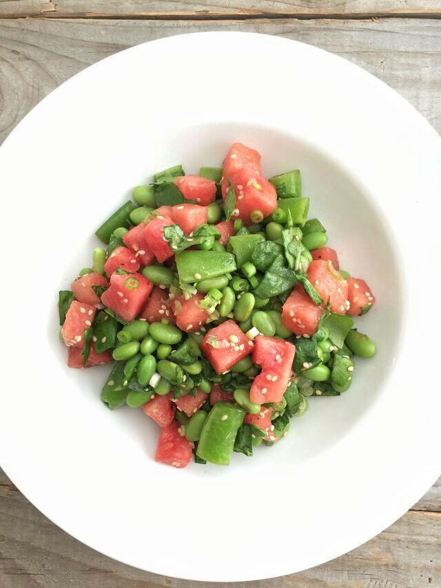 Snap Pea, Watermelon, and Edamame Salad with Sesame Vinaigrette