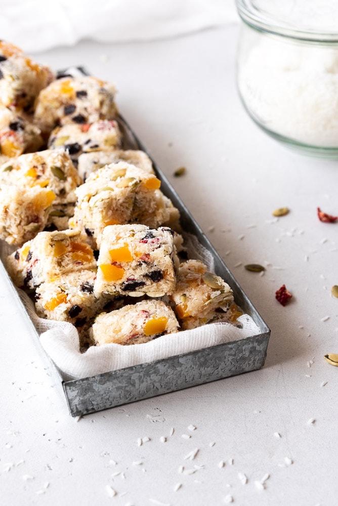 Silver tray filled with fruity treats