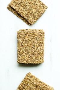 Top down view of whole grain cracker stack