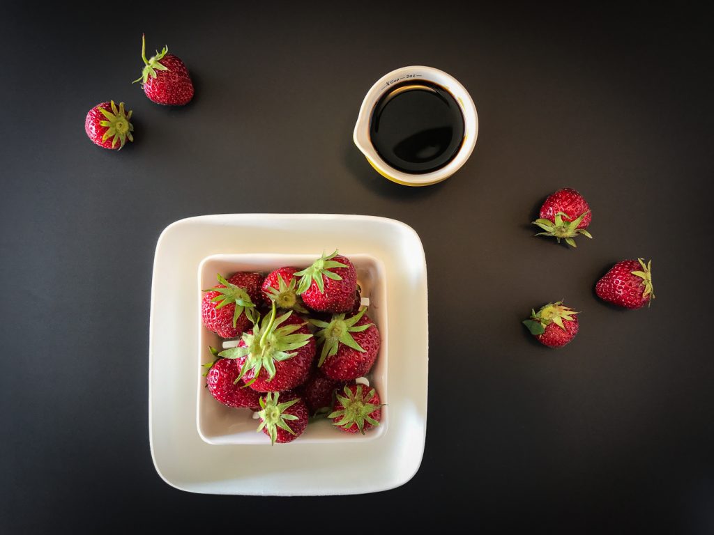 Fresh strawberries and dark chocolate balsamic vinegar