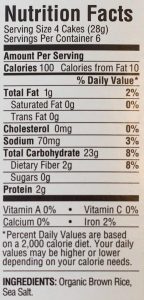 Nutrition facts label for rice cakes