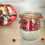 Weck jar filled with chia pudding and pomegranate with lid