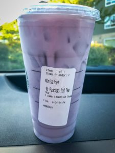 Starbucks cup with purple contents