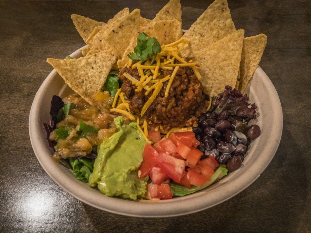 Taco salad bowl with tortilla chips