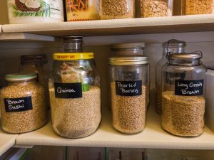 Glass jars filled with whole grains
