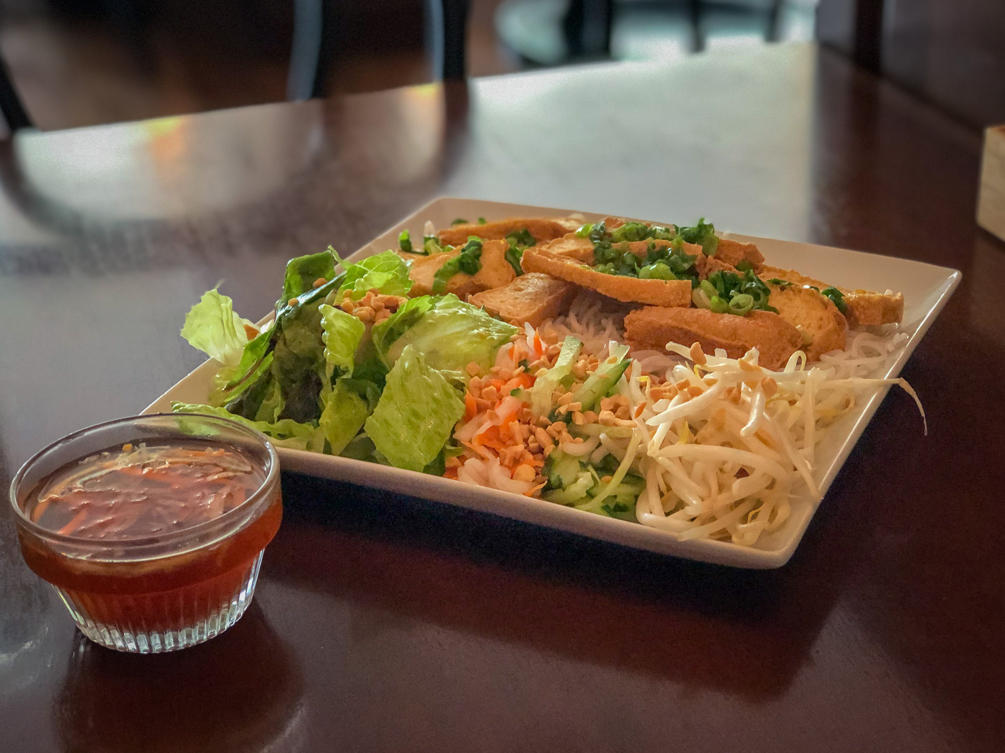 Plate of noodles and tofu