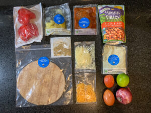 Top down picture of recipe ingredients in bags