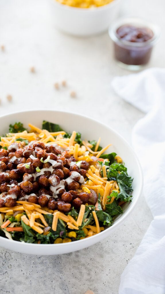 Bowl of kale, cheese, and chickpeas