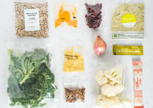 Top down view of ingredients for box meal