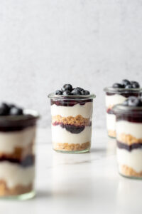 Several jars of blueberry cheesecake