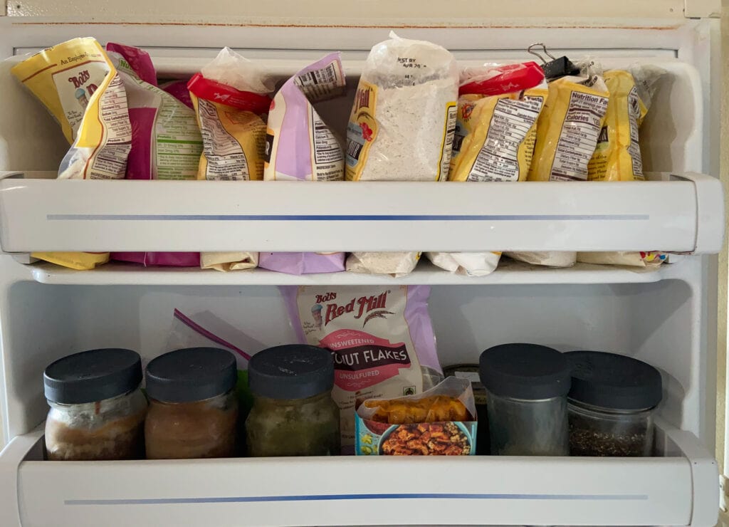 Door of freezer full of food