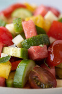Close up of colorful fruit and veggie chopped