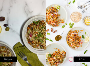 Two side by side photos of couscous dish
