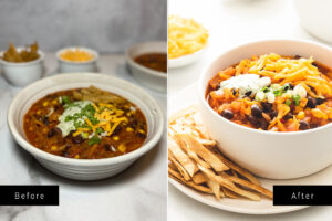 2 side by side pictures of chili