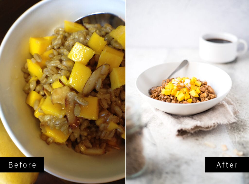 Two pictures side by side of hot cereal