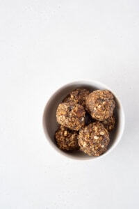 Top down view of a bowl of energy balls