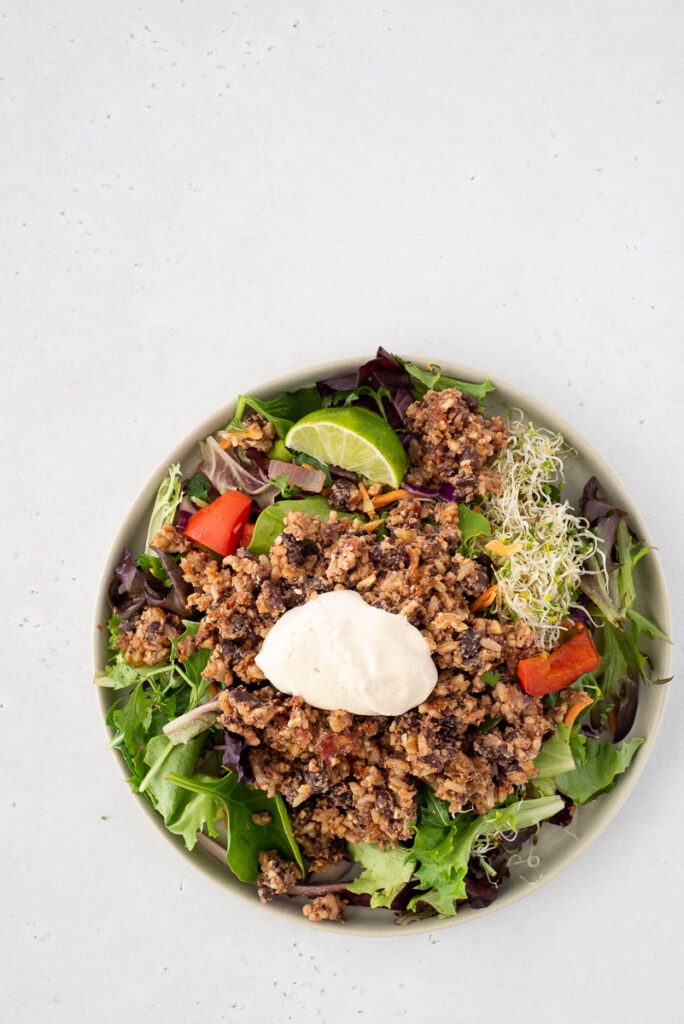 Top down view of vegetarian taco salad