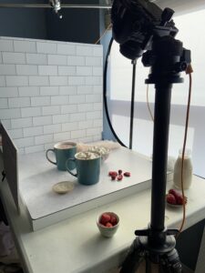 Food photography set up on table